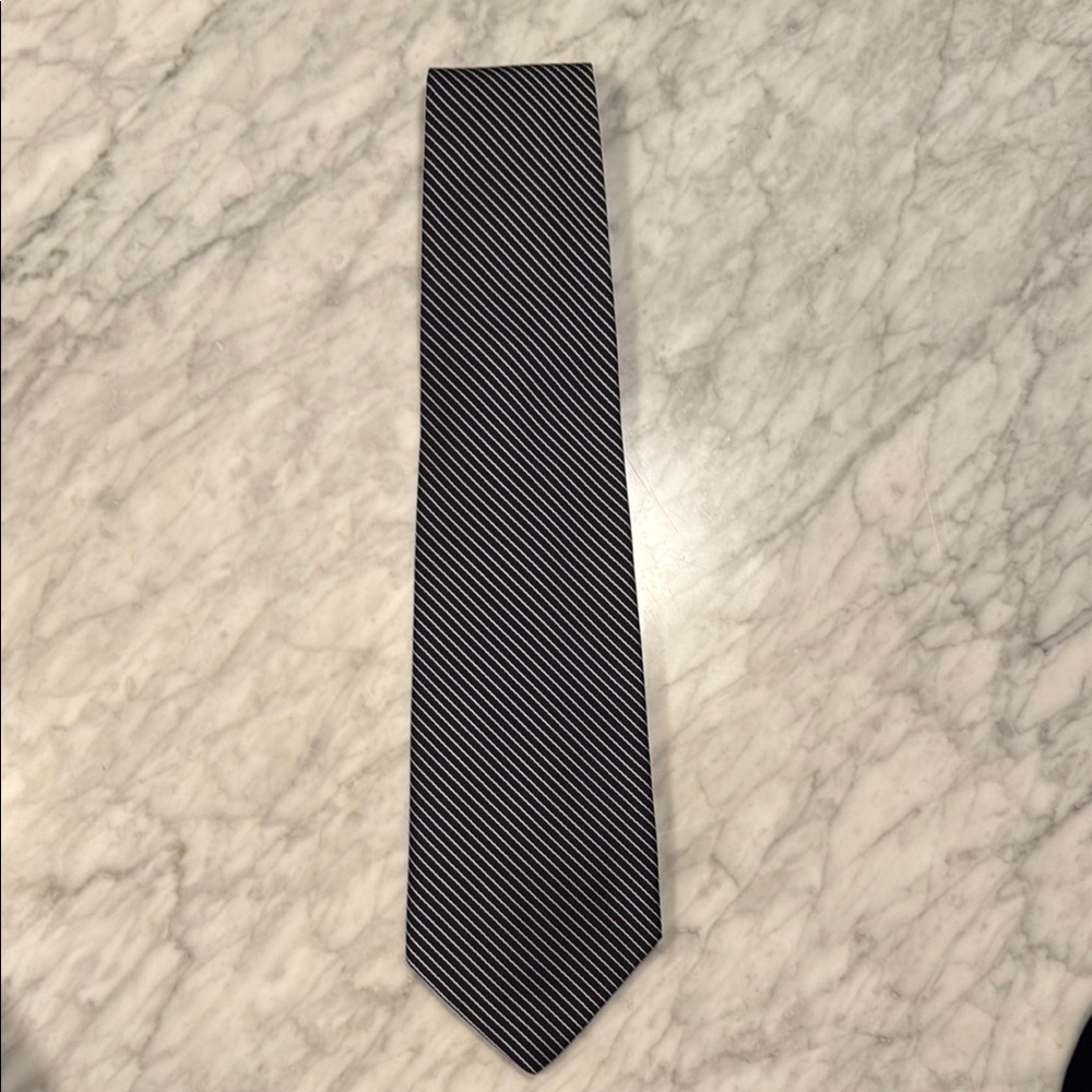 Paul Stuart Black and White Diagonal Striped Tie